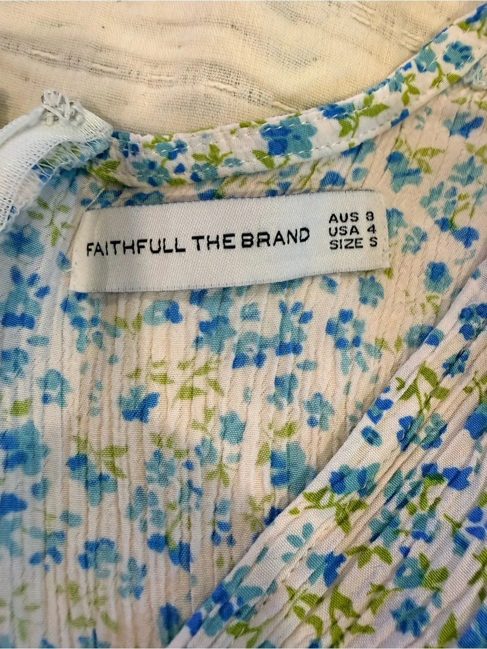 Faithfull the Brand Mona Blue and White Floral V-Neck Peplum Blouse